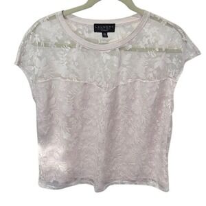 Laundry by Shelli Segal‎ Floral Lace Top Blouse Pink Sheer XL